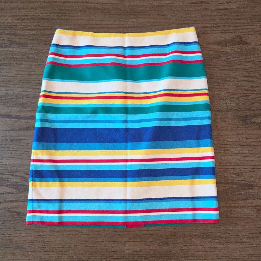Talbots Multi Color Striped Cotton Pencil Skirt Blue Green Yellow Red Size 6